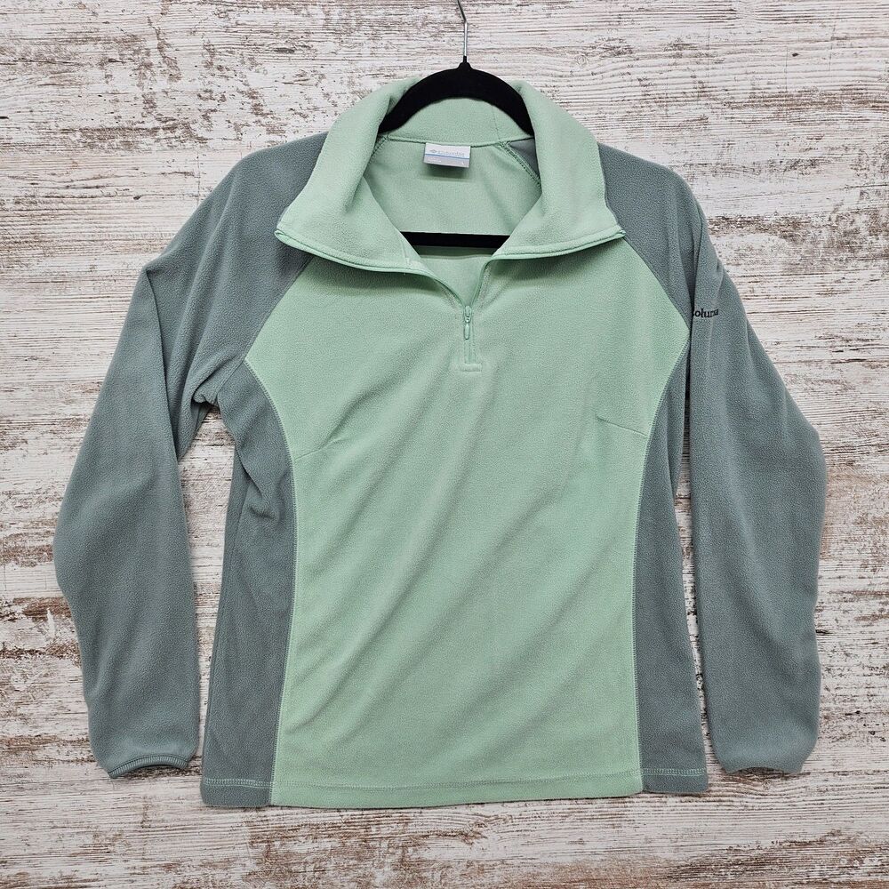 Columbia Quarter Zip Fleece Pullover Sweatshirt Size Lg Mint/Sage Green Two Tone